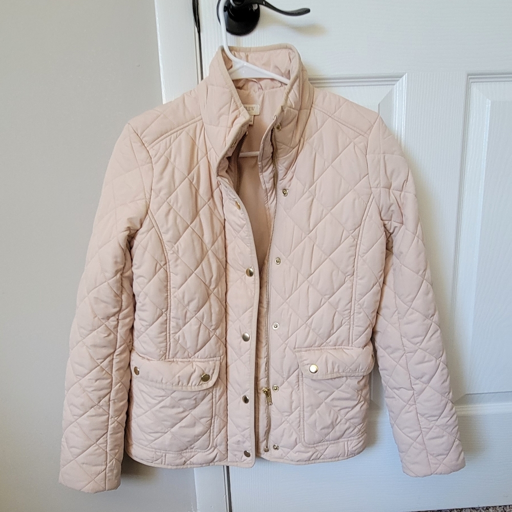 J. Crew Factory Quilted Puff Jacket in Light Pink